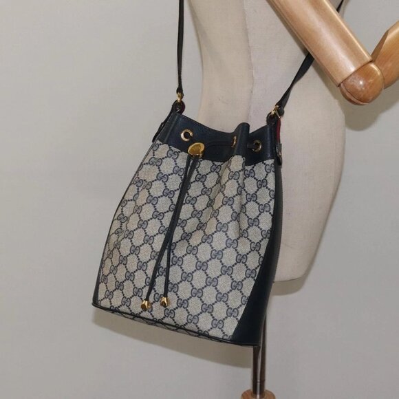 GUCCI GG Supreme Sherry Line Shoulder Bag PVC Navy Gold 41 02 034 Auth 124862 - Picture 3 of 16